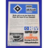 European Super Cup final Hamburg SV v Liverpool match programme 22 November 1977 (HSV Aktuell)