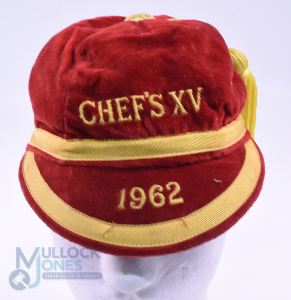 1931 and 1962 Velvet Rugby Honours Caps (2): A six-panelled black and red cap embroidered 'XV' and - Image 2 of 3