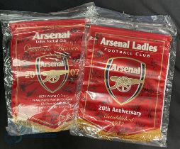 Arsenal Ladies Football Team Autographed Silk Pennants. Quadruple Winners and 20th Anniversary