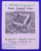 Scarce 1932 England v South Africa Rugby Programme: England lost 7-0 to the touring S Africans, with