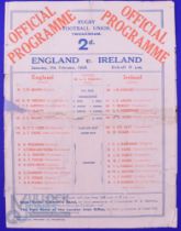 Scarce 1929 England v Ireland Rugby Programme: Larger format Twickenham issue with teams to front