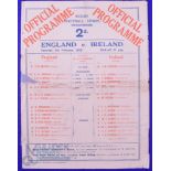 Scarce 1929 England v Ireland Rugby Programme: Larger format Twickenham issue with teams to front