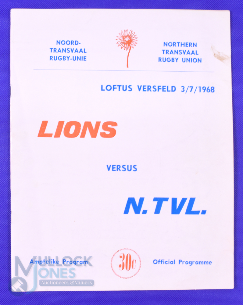 1968 British and I Lions Rugby Programme v Northern Transvaal: At Loftus Versfeld, Pretoria, 3/7/68.