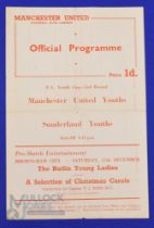 1955/56 Manchester Utd Youth v Sunderland Youth FAYC 3rd round 14 December 1955, single sheet; fold,