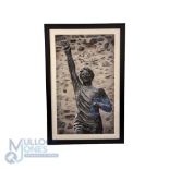 Dennis Law signed Print, an image for the statue of the United Trinity - Best, Law and Charlton,