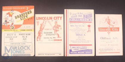 Selection of Oldham Athletic away match programmes 1949/50 Bradford City, 1949/50 Lincoln City,