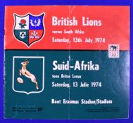 1974 British and I Lions v S Africa 3rd Test Rugby Programme: At Port Elizabeth, Lions won 26-9.
