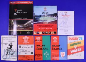 1957-2004 Wales etc Rugby Programmes, Mostly Signed (8): v International XV 1957 (6 autographs),