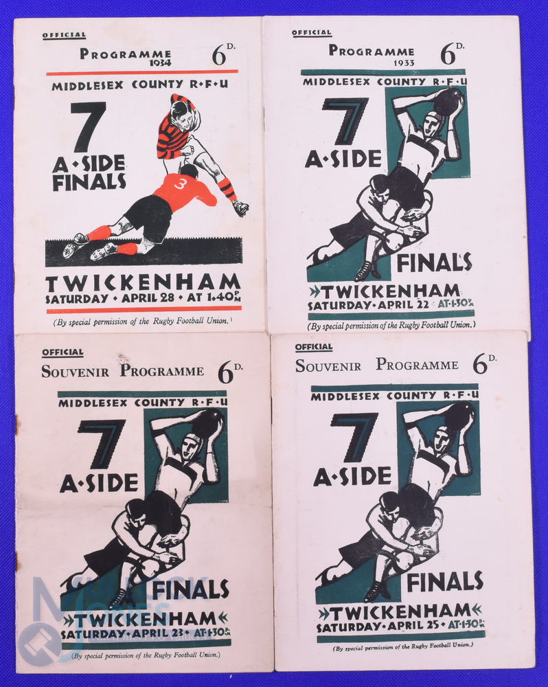 1931-1934 Inc, Middlesex Sevens Rugby Programmes (4): Lovely quartet, sought-after stylish