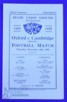 1925 Varsity Match Rugby Programme: 4pp blue issue, Cambridge win, VG condition
