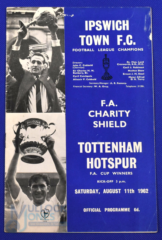 1962 Charity Shield Ipswich Town v Tottenham Hotspur match programme 11 August 1962, small edge