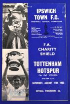 1962 Charity Shield Ipswich Town v Tottenham Hotspur match programme 11 August 1962, small edge