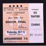 1966 World Cup 1/8 final Match Ticket Hungary v Portugal at Old Trafford 13 July 1966; fair/good. (