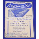 Pre-War 1937/1938 Everton v Bolton Wanderers Div. 1 match programme 29 January 1938 at Goodison