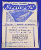 Pre-War 1937/1938 Everton v Bolton Wanderers Div. 1 match programme 29 January 1938 at Goodison