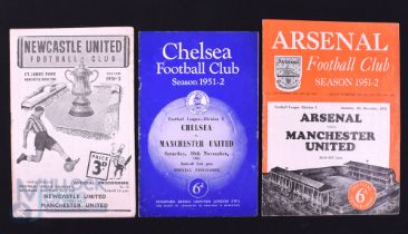 1951/52 Manchester Utd, Div. 1 champions, away match programmes v Newcastle Utd, Arsenal and
