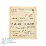 1953 England v Hungary Ticket Stub Wembley - Match of the Century Puskas 25/11/53, 3-6 final score -