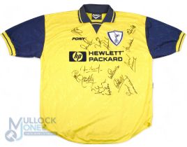 1995/96 Tottenham Hotspur Multi-Signed 3rd football shirt in yellow and blue, Pony/Hewlett