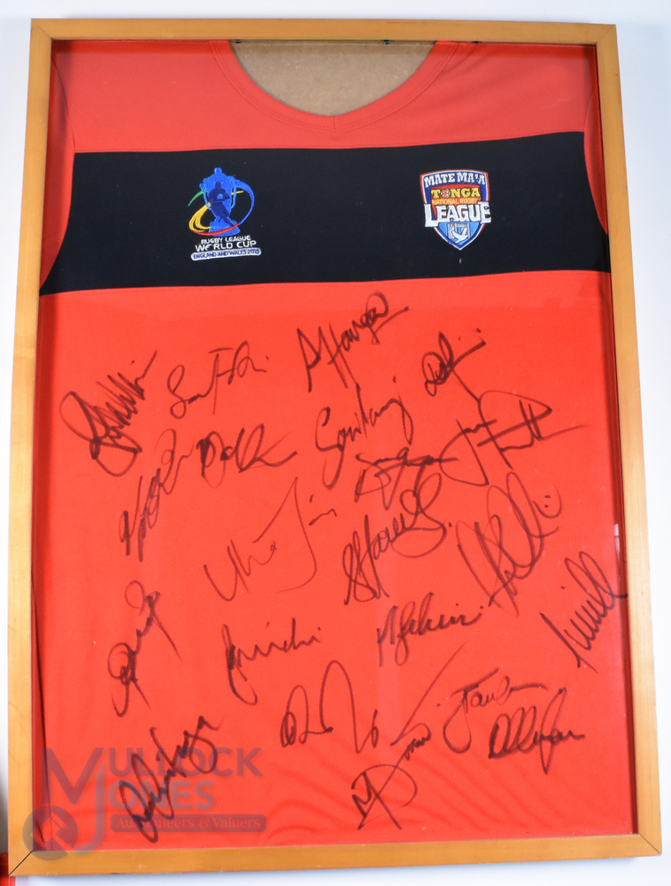 2003 Tonga Signed Rugby World Cup Shirt, multi signed shirt with signatures of Glen Fisiiahi,