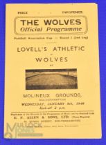 1945/46 Wolverhampton Wanderers v Lovell's Athletic FAC 2nd leg 9 January 1946 4 page programme;