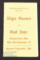 1977/78 European Champions Cup Sligo Rovers v Red Star Belgrade match programme 28 September 1977;