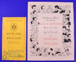 Scarce 1929 Scotland v England Rugby Programme and Gala Dinner Menu (2): Standard Murrayfield slim
