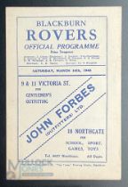 Blackburn Rovers v Manchester United 16th March 1946 football programme, having 2 light horizontal