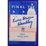 1936 FA Cup Final Arsenal v Sheffield Utd match programme 25 April 1936 at Wembley; heavy rust to