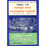 1960 FAC final Wolverhampton Wanderers v Blackburn Rovers match programme 7 May 1960; very tiny