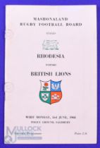 1968 British and I Lions Rugby Programme v Rhodesia: At Salisbury, 3/6/68, 30pp, punch holes