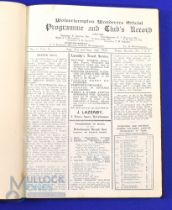 Pre-War 1929/1930 bound volume of Wolverhampton Wanderers home match programmes; contents are as