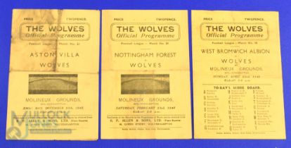1945/46 Wolverhampton Wanderers home match programmes football league (south) v Aston Villa (Xmas