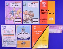 Australian Connection inc Signed Rugby Programmes etc (7): RWC 1991 Australia v Wales and v