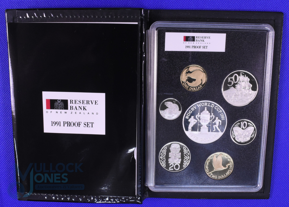 1991 RWC New Zealand Proof Coins Set inc $5 Rugby Coin: Mint set, sealed in Perspex, the super Rugby - Image 2 of 3