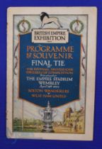 1923 FA Cup Final the 1st at Wembley-Bolton Wanderers v West Ham Utd match programme 28 April 1923