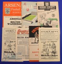 1951/52 Bolton Wanderers away match programmes to include Arsenal, Derby County, Aston Villa, WBA,