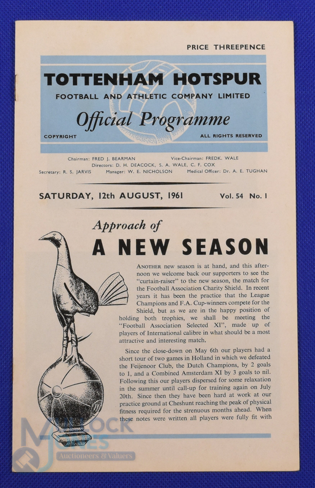 1961 Charity Shield Tottenham Hotspur v FA XI at White Hart Lane 12 August 1961; good. (1) NB: FA XI