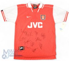 1997/98 Arsenal Multi-Signed home football shirt in red, Nike/JVC, size, M, short sleeve, with 11x