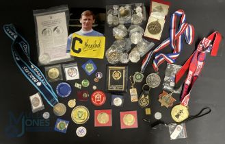 Large Collection of Badges, Medals and Coins to consist of Petrol coins, reproduction FA winner's