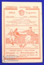 1949/50 Liverpool v Wolverhampton Wanderers Div. 1 match programme 18 March 1950; team changes,
