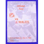 1986 Fiji v Wales Rugby Programme: Quite scarce, the large issue from Wales Pacific trip nearly 40