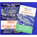 1962 FAC final Tottenham Hotspur v Burnley match programme 5 May 1962 plus community singing