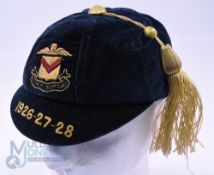 1926 on Newport, presumably Rugby Club, Velvet Honours Cap: Very dark Blue/Green, 8-panelled,