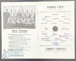 1958-59 Stoke City v First Vienna 14th February 1959 football programme, signed by the First