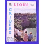 1968 British and I Lions Rugby Programme v Griquas: At Kimberley, 6/7/68. 32pp, substantial, name to