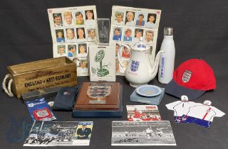 England Football Team related memorabilia - Wedgwood pin dishes, England cap, coffee pot, water
