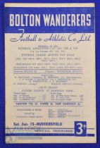 1954/55 POSTPONED Bolton Wanderers v Huddersfield Town Div. 1 match programme 15 January 1955;