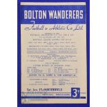 1954/55 POSTPONED Bolton Wanderers v Huddersfield Town Div. 1 match programme 15 January 1955;