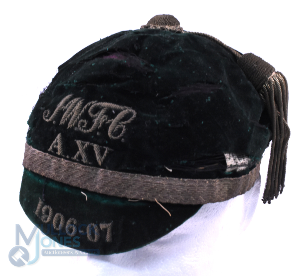 1906-7 IW or JW RFC 'A' XV Velvet Rugby Honours Cap: Unknown side, dark green cap with some