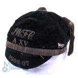 1906-7 IW or JW RFC 'A' XV Velvet Rugby Honours Cap: Unknown side, dark green cap with some